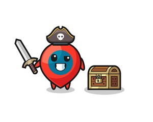 the location symbol pirate character holding sword beside a treasure box