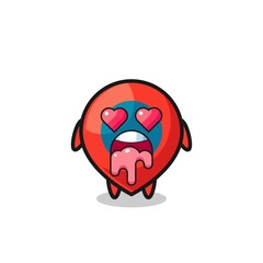 the falling in love expression of a cute location symbol with heart shaped eyes