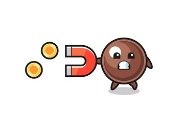 the character of tapioca pearl hold a magnet to catch the gold coins