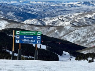 View from the peak to the mountains range at Vail Ski Resort in Colorado.