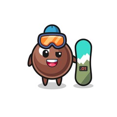 Illustration of tapioca pearl character with snowboarding style