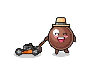 illustration of the tapioca pearl character using lawn mower