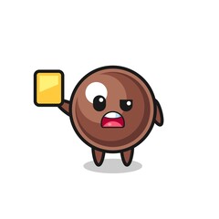 cartoon tapioca pearl character as a football referee giving a yellow card