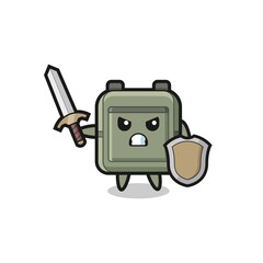 cute school bag soldier fighting with sword and shield