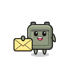 cartoon illustration of school bag holding a yellow letter