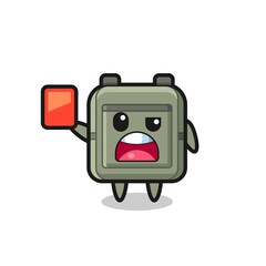school bag cute mascot as referee giving a red card