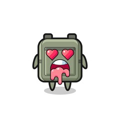 the falling in love expression of a cute school bag with heart shaped eyes