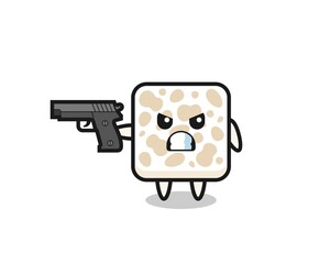 the cute tempeh character shoot with a gun