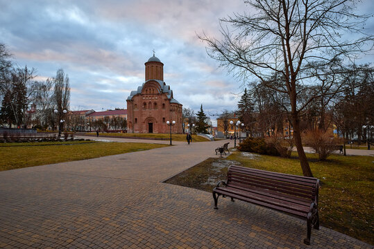 ancient Ukrainian Piatnytska Church in the Bohdan Khmelnytsky square in Chernihiv Ukraine
