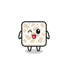 cute tempeh character in sweet expression while sticking out her tongue