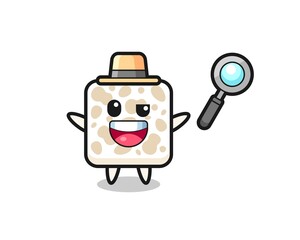 illustration of the tempeh mascot as a detective who manages to solve a case