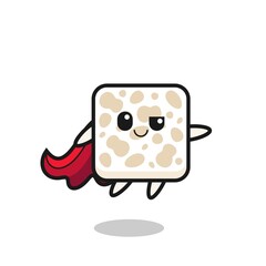 cute tempeh superhero character is flying