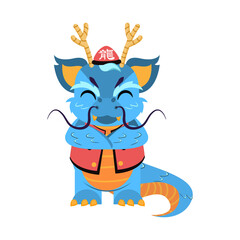 Isolated cute dragon with traditional chinese clothes Zodiac sign Vector illustration