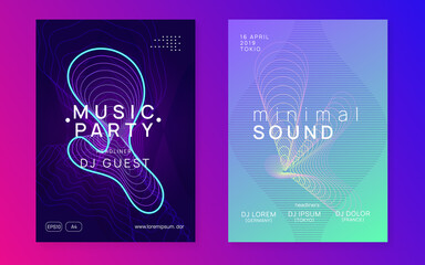 Neon flyer trance event. Techno dj party. Electro dance music. E