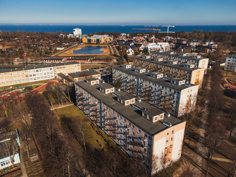 Aerial view of a typical housing estate in Gdańsk, Żabianka.