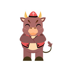 Isolated cute ox with traditional chinese clothes Zodiac sign Vector illustration