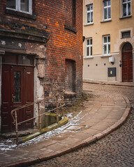 Old and beautiful but forgotten street with soul in Biskupia Górka in Gdańsk.