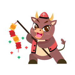 Isolated cute ox with traditional chinese clothes Zodiac sign Vector illustration