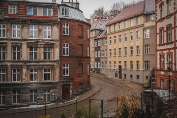 Old and beautiful but forgotten street with soul in Biskupia Górka in Gdańsk.