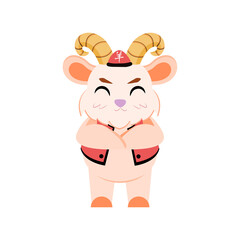 Isolated cute goat with traditional chinese clothes Zodiac sign Vector illustration