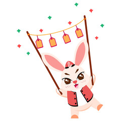 Isolated cute rabbit with traditional chinese clothes Zodiac sign Vector illustration