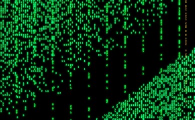 Matrix style background with code rain. Falling random numbers with space for your info or text. 3D rendering 