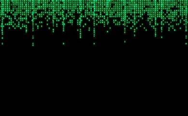 Matrix style background with code rain. Falling random numbers with space for your info or text. 3D rendering 