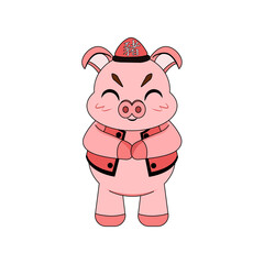 Isolated cute pig with traditional chinese clothes Zodiac sign Vector illustration
