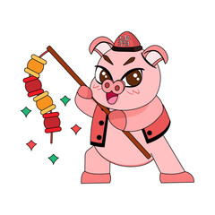 Isolated cute pig with traditional chinese clothes Zodiac sign Vector illustration