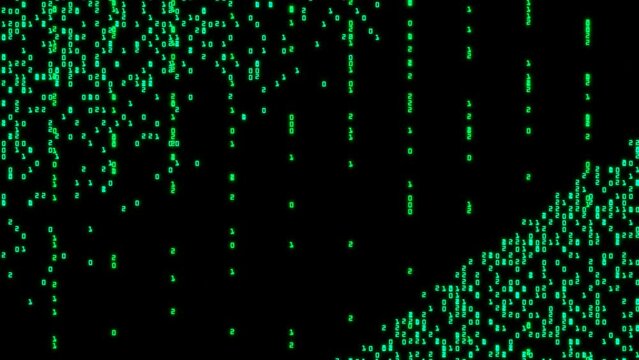 Matrix style background with code rain. Falling random numbers with space for your info or text. 3D rendering 
