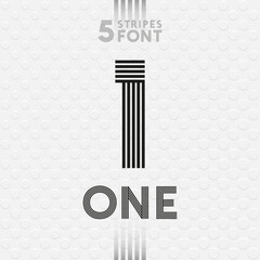 Five Stripes Font Series - One Number and Retro Pop Style Caps Lettering on White Drops Background - Typography Graphic Design
