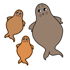 Seals family vector pattern