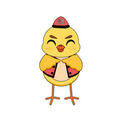 Isolated cute rooster with traditional chinese clothes Zodiac sign Vector illustration