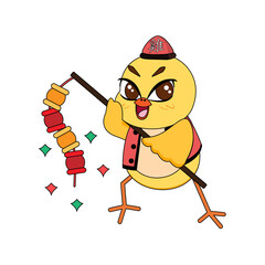 Isolated cute rooster with traditional chinese clothes Zodiac sign Vector illustration