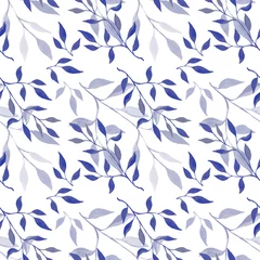 Foto auf Acrylglas Blau weiß Nahtloser Hintergrund mit blauen Urlaubsgekritzeln, weißer Hintergrund. Luxusmuster zum Erstellen von Textilien, Tapeten, Papier. Jahrgang. Romantische Blumenillustration