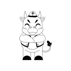 Isolated cute ox with traditional chinese clothes Zodiac sign Vector illustration