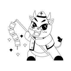 Isolated cute ox with traditional chinese clothes Zodiac sign Vector illustration
