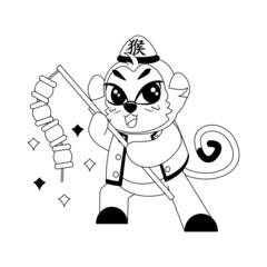 Isolated cute monkey with traditional chinese clothes Zodiac sign Vector illustration