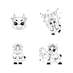 Fototapeta na wymiar Set of cute ox cartoon with traditional clothes Zodiac sign Vector illustration