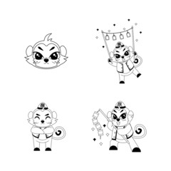 Set of cute monkey cartoon with traditional clothes Zodiac sign Vector illustration
