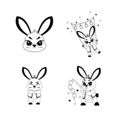 Set of cute rabbit cartoon with traditional clothes Zodiac sign Vector illustration