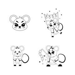 Set of cute rat cartoon with traditional clothes Zodiac sign Vector illustration