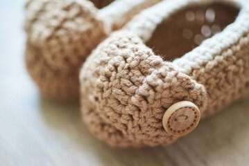 Brown baby shoes made by myself.