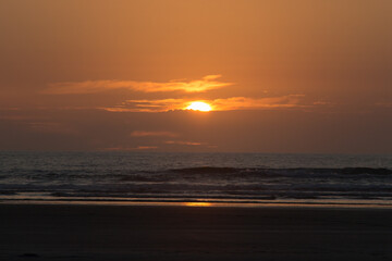 Twilight before the sun sets over Tasman sea, New Zealand.