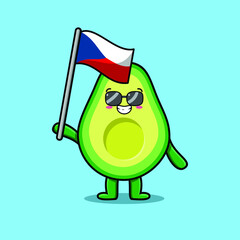 Cute cartoon Avocado mascot character with czech country flag in modern design