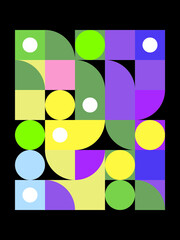 Poster with abstract geomertic shapes. Abstract wall art, contemporary style. Minimalistic vecor design in bright colours