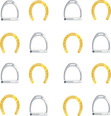 Flat vector seamless pattern of horseshoes and stirrups vector illustration
