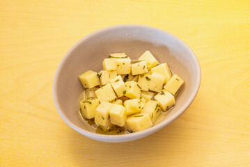 emmental cheese taco salad with olive oil and dehydrated green spices