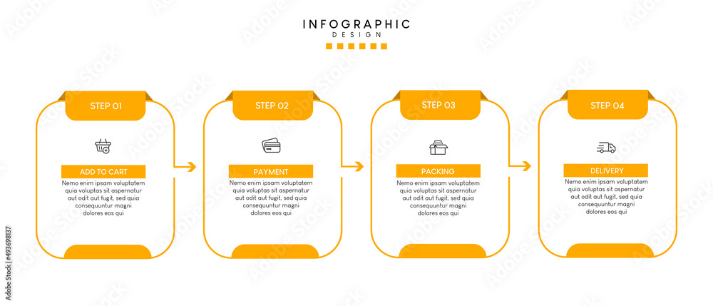 Poster process of online shopping with 4 steps. steps business timeline process infographic template