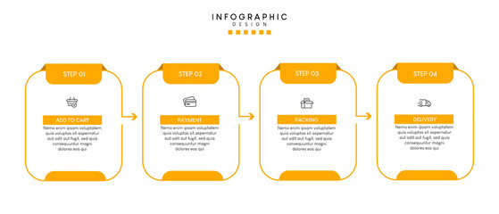 Process of online shopping with 4 steps. Steps business timeline process infographic template